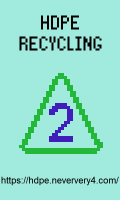 A banner for hdpe.neververy4.com, it shows a green triangle with a blue two inside of it, the words HDPE RECYCLING in black, and a sea green background
