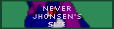 Never the Dragon's face on a green background, with purple text that says 'Never Jhonsen's Site'