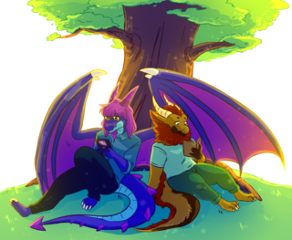 two Dragons under a tree